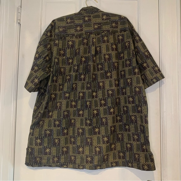 Vintage Cooke Street Hawaiian Palm Tree Checked Men's Cotton Aloha Shirt 2XL - Picture 2 of 11